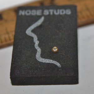 New 14K Gold Genuine Nose Stud Ring w Diamond CZ Stone